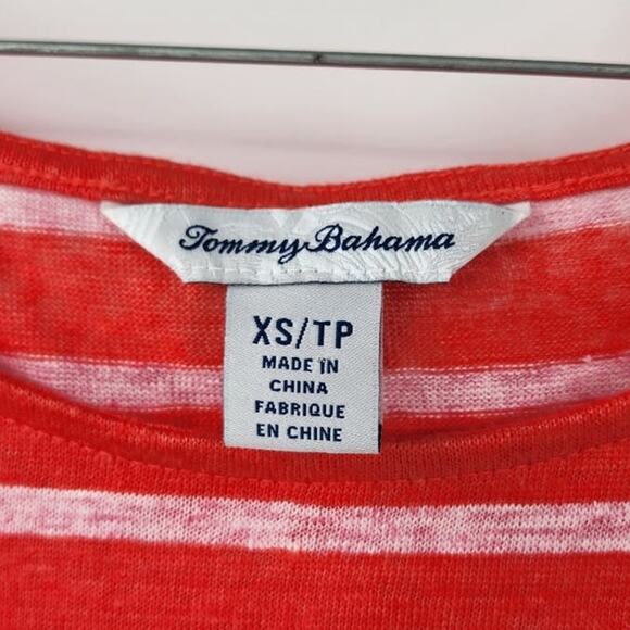 TOMMY BAHAMA Striped 100% Linen Cold Shoulder Blouse Top Womens Extra Small XS - Picture 2 of 4